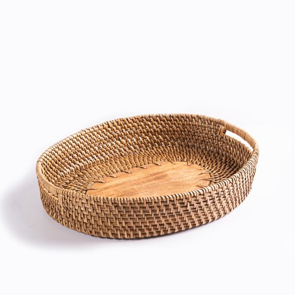 Rattan Oval Tray with Handles, Wicker Coffee Table Tray, Kitchen Decorative Tray - Picture 4 of 4